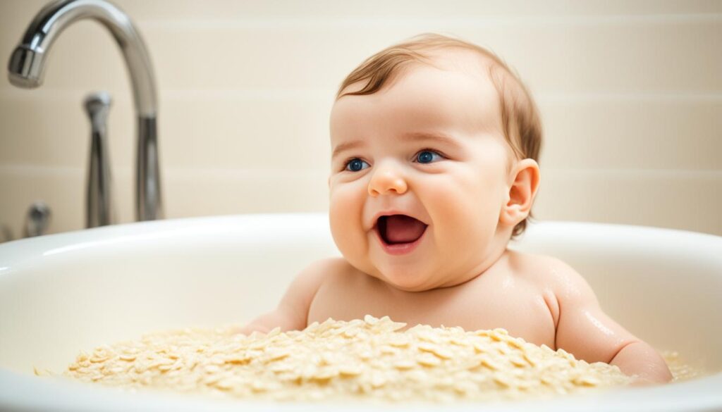 baby enjoying an oatmeal bath